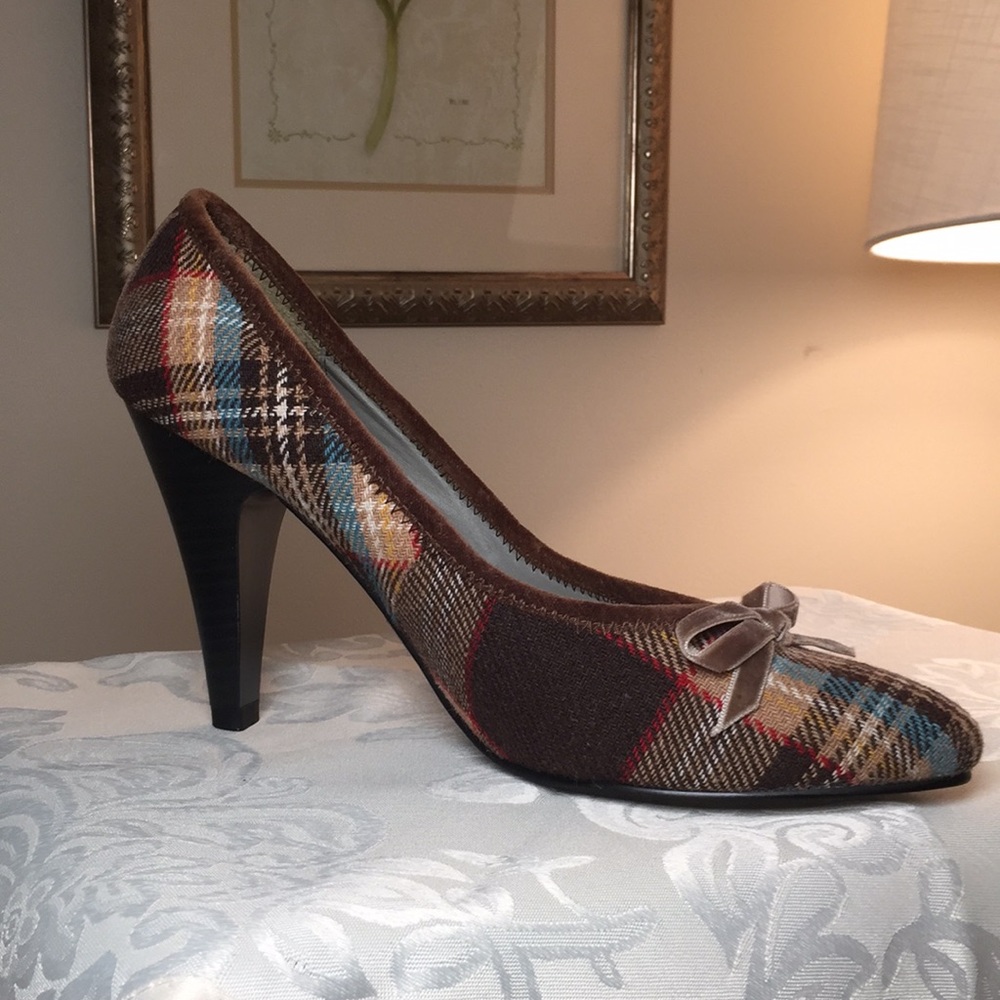 Street Feet Pumps, Plaid,  Brown, Teal, Tan - 014